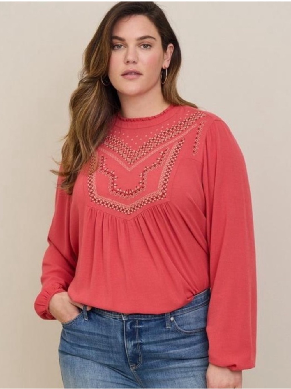 Torrid Washable Crinkle Gauze Relaxed Embroidered Blouse Size 1x Boho Flowy